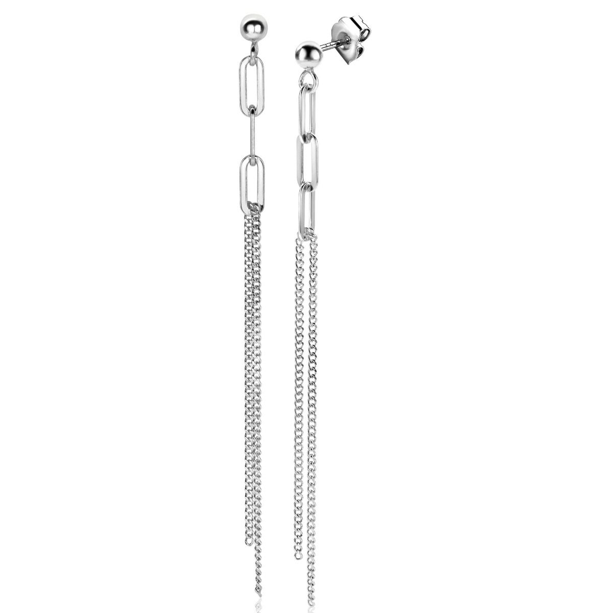 ZINZI silberne Ohrstecker Doppelkette und Paperclip Glieder 85mm ZIO2262