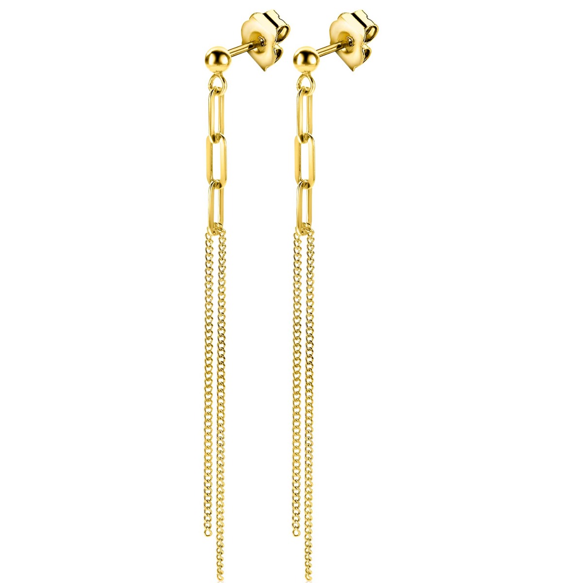 ZINZI silberne Ohrstecker extra 14K gelb vergoldet doppelte Kette und Paperclip Glieder 85mm ZIO2262G