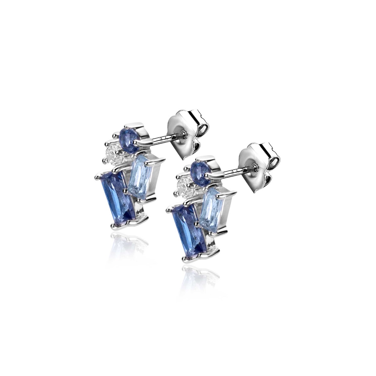 ZINZI zlv.oorknopjes fant.met blauw/witte zirconia's