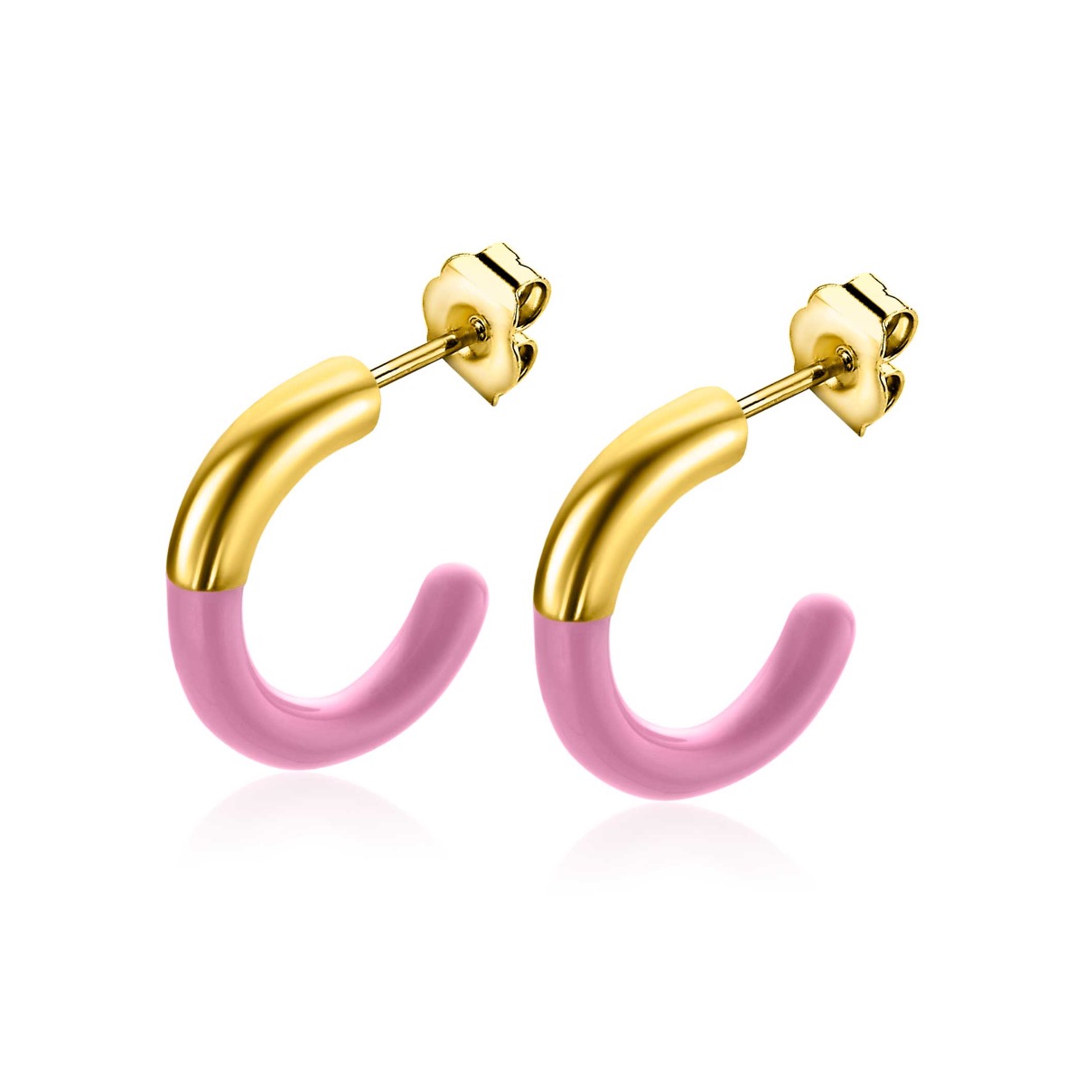 ZINZI zlv. oorstekers geel verguld roze 16x3mm