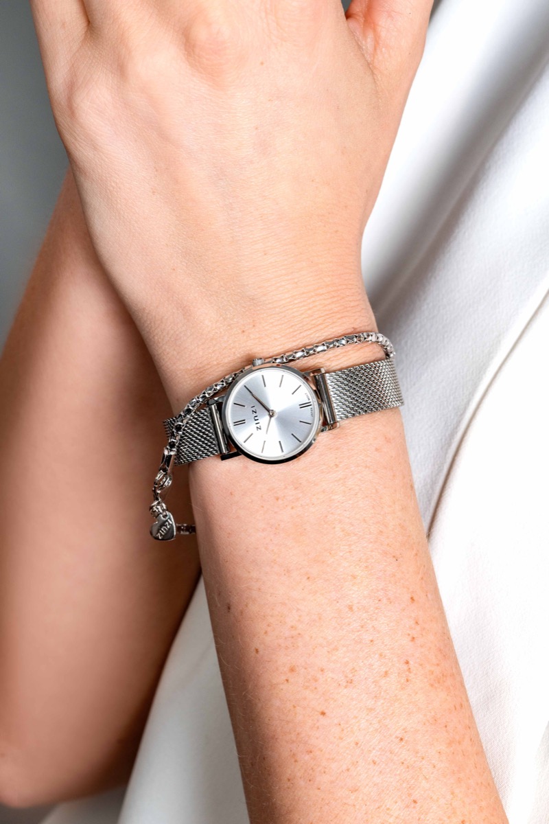 Zinzi horloge Mini rond silver w.plt zilver/mesh band