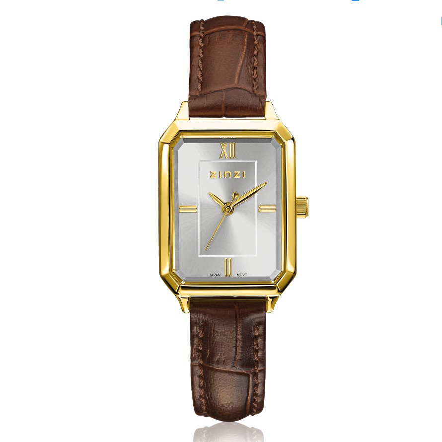 Zinzi Allure horloge 30mm gold/w.plt zilver/bruine band
